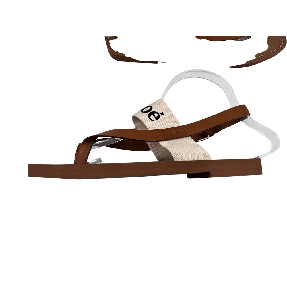 Chloe Woody Sandals Womens 39 Brown Excellent Leather Canvas Slingback Thong - Picture 3 of 6